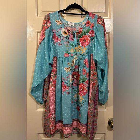 Umgee Daydream Believer Berry Mix Multi Print Boho Tunic Dress - Picture 3 of 7